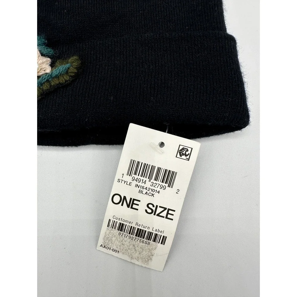 INC International Concepts Beanie Womens OS Black NEW Floral Embellished Jewel